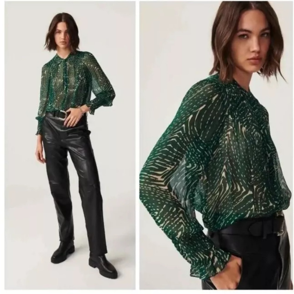 BA&SH Green Patterned Blouse Sz3/US8 - Picture 2 of 14